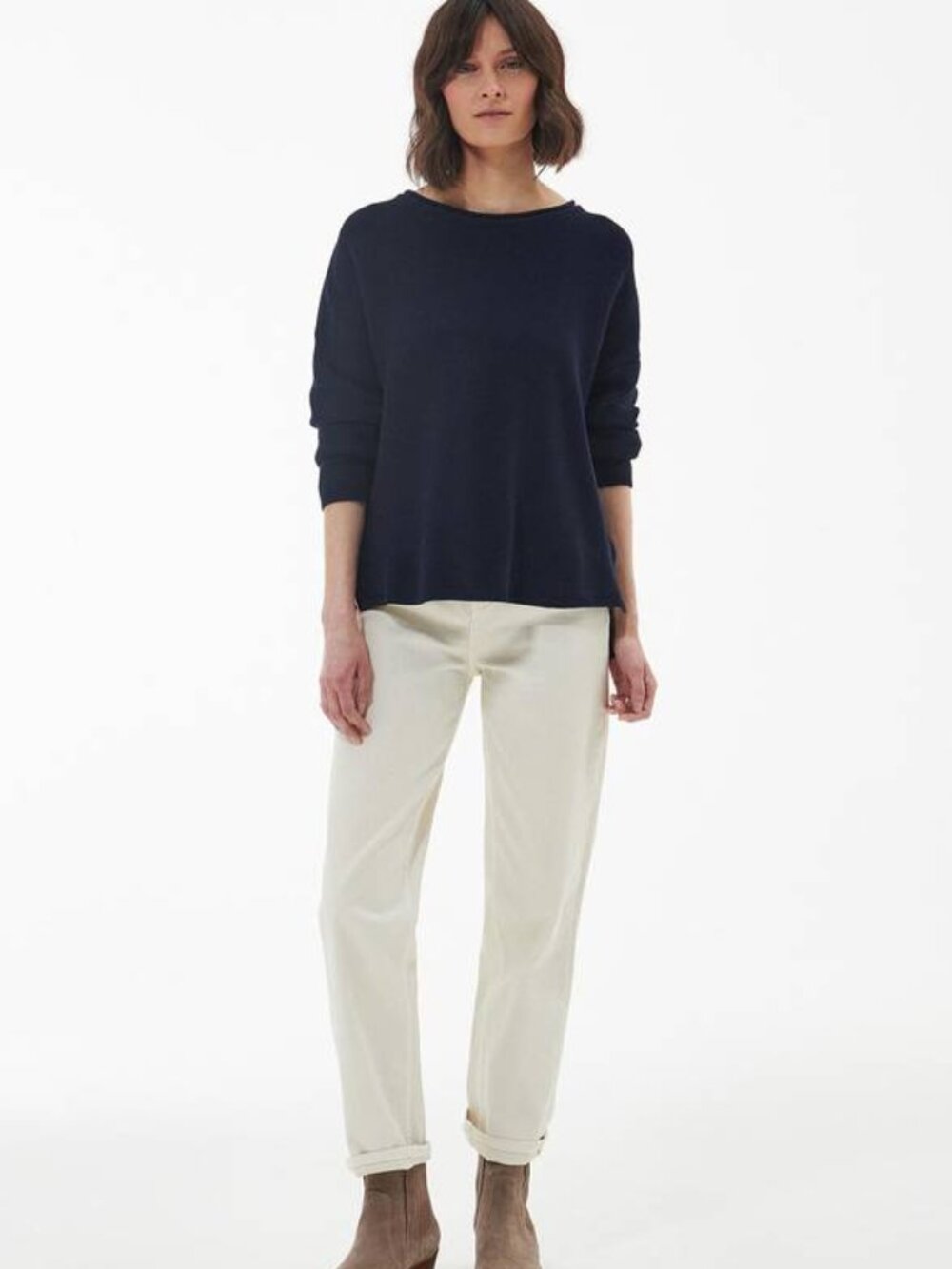 NEW BARBOUR Women’s Marine Relaxed Fit Cotton Sweater Size 8 (M) Navy Blue